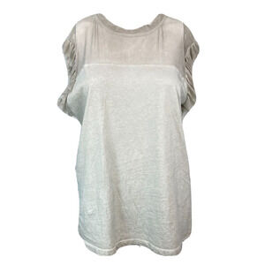 Trame Italy Shirt Womens Sz L Gray Cotton Knit Top‎ Ruffle Sleeve T Stretch